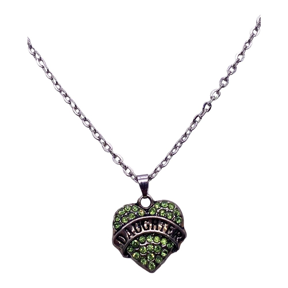 Imitation Green Peridot Daughter Cubic Zirconia Heart Necklace Gift Box
